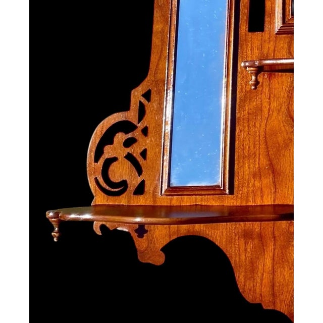 1990s Pierced Carved Wood Multi Shelf Wall with Central Arched Mirror For Sale - Image 6 of 16
