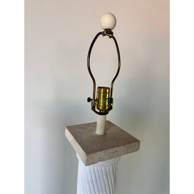 Hollywood Regency 1980s Vintage Faux Pencil Reed Plaster Floor Lamps With Coral Stone Base – Pair For Sale - Image 3 of 12