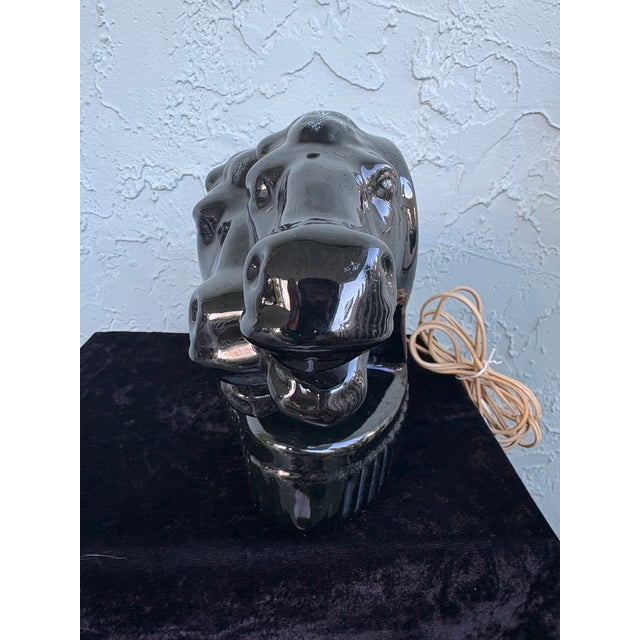1960s Vintage Black Ceramic Double Horse Head Table Lamp With Sculptural Glaze For Sale - Image 5 of 11
