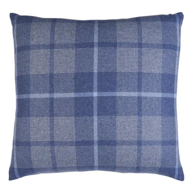 Schumacher Montana Wool Plaid 22" Pillow In Slate For Sale