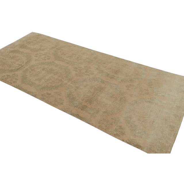 Rug & Kilim Rug & Kilim’s European Rug in Beige-Brown and Green Medallion Pattern For Sale - Image 4 of 8