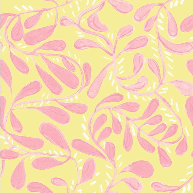 Contemporary Sample - Wallflower Vines Wallpaper by Susan Hable in Pink on Yellow For Sale - Image 3 of 3