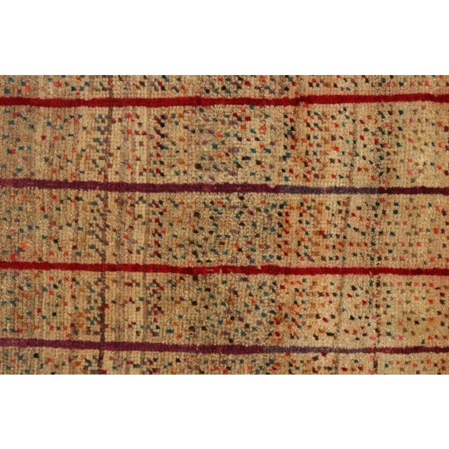 1950s Vintage Gabbeh Tribal Rug in Beige-Brown, Red Stripes and Colorful Dots For Sale In New York - Image 6 of 8