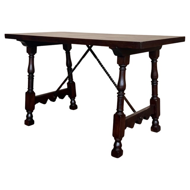 19th Spanish Side Table with Cared Turned Legs and Iron Stretcher For Sale - Image 15 of 18