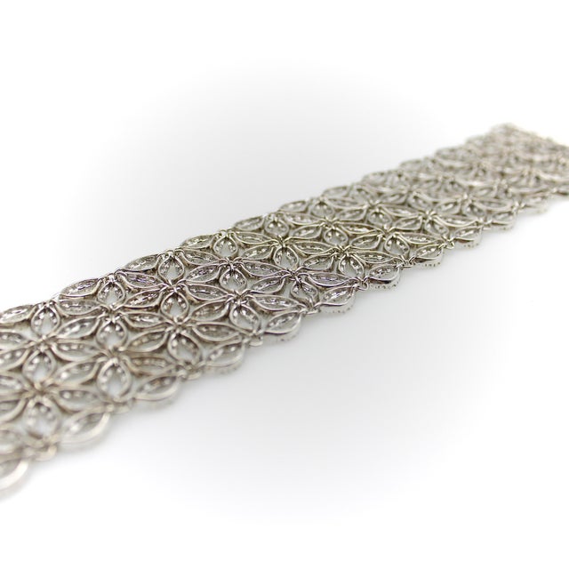 Silver Vintage Italian Micro Diamond Pave Bracelet Woven With Repeating Star Pattern For Sale - Image 8 of 11