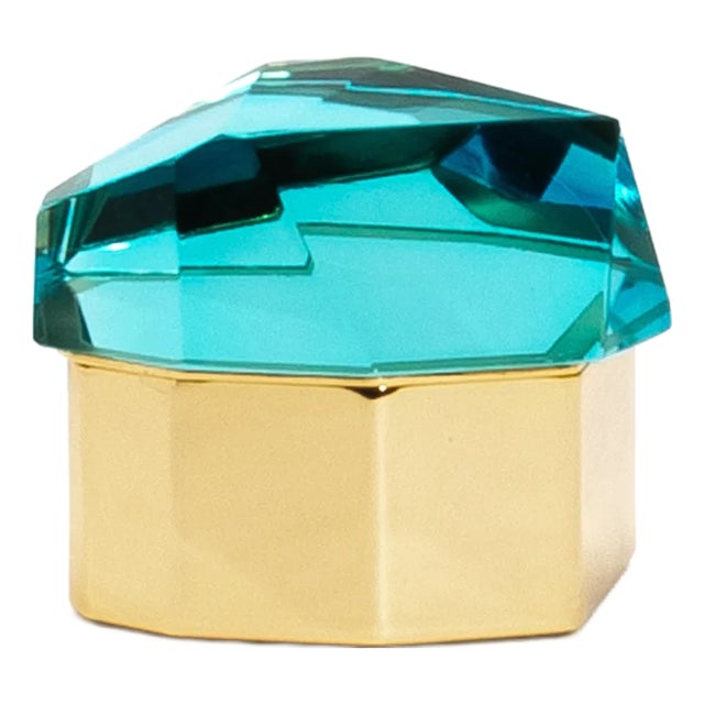Hand Blown Murano Diamond Rock Box With Brass For Sale