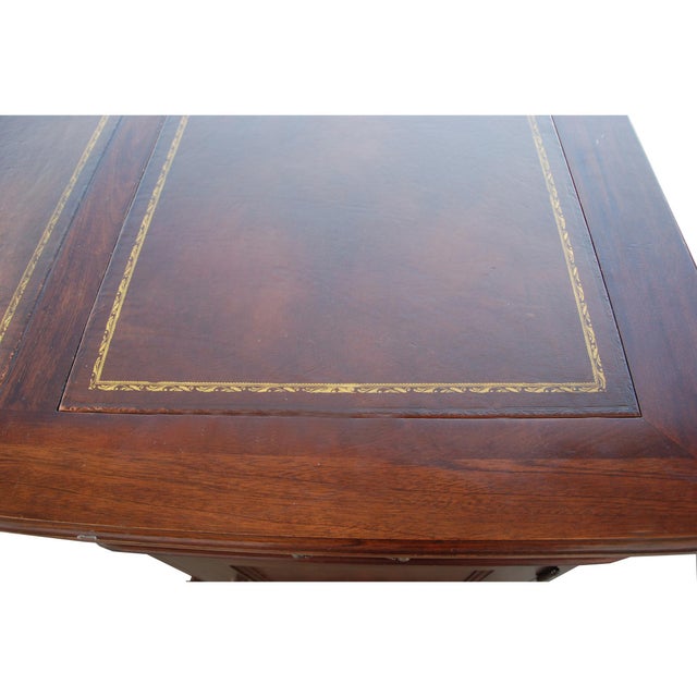 English Leather Top Partner Desk For Sale In Houston - Image 6 of 11