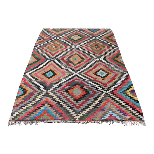 1960's Vintage Turkish Kilim Rug - 77" X 111" For Sale