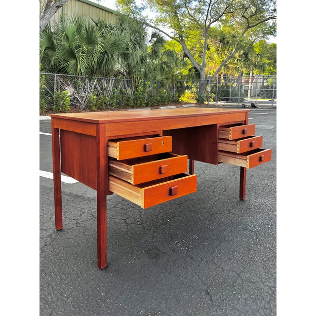 Domino Mid Century Danish Modern Teak Writing Desk | by Domino Møbler For Sale - Image 4 of 18