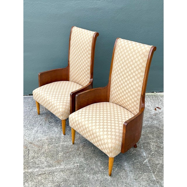 Wood Vintage Italian High Back Chairs - A Pair For Sale - Image 7 of 12