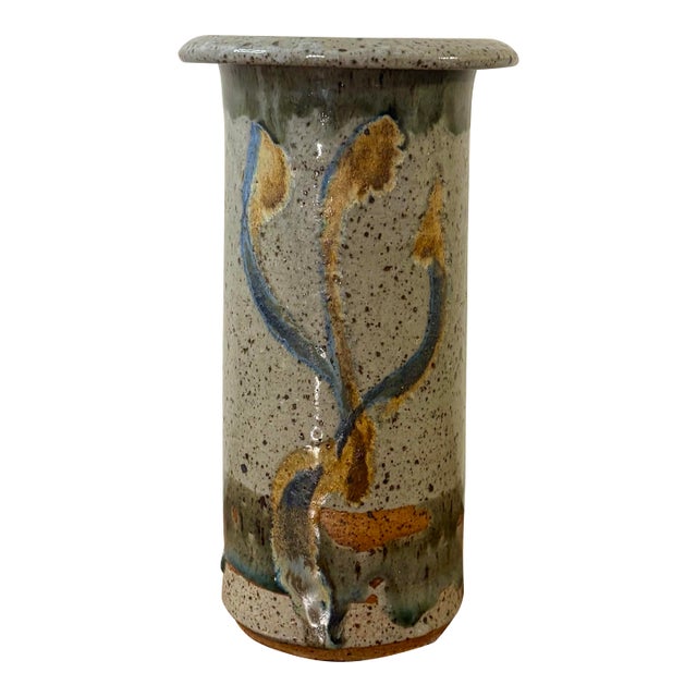 Vintage Mid Century Modern Studio Pottery Vase, Signed Ceramic Vessel For Sale