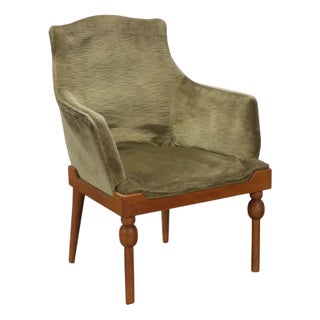Velvet & Wood Armchair, 1960s For Sale