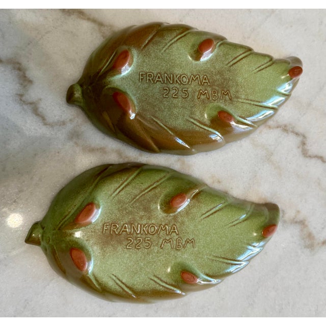 Mid 20th Century Frankoma Prairie Green Pottery Footed Leaf Dishes #225 - Pair For Sale - Image 4 of 10
