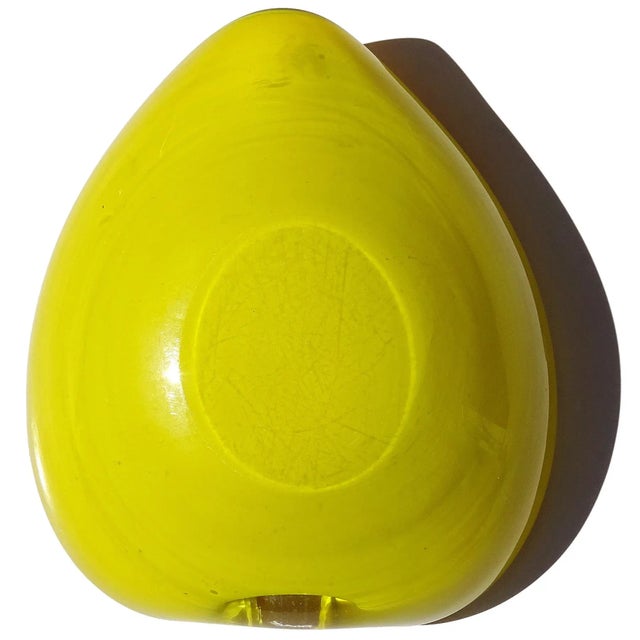 Yellow Vintage Murano Bright Golden Yellow Gold Flecks Italian Art Glass Heart Shape Bowl Ashtray For Sale - Image 8 of 8