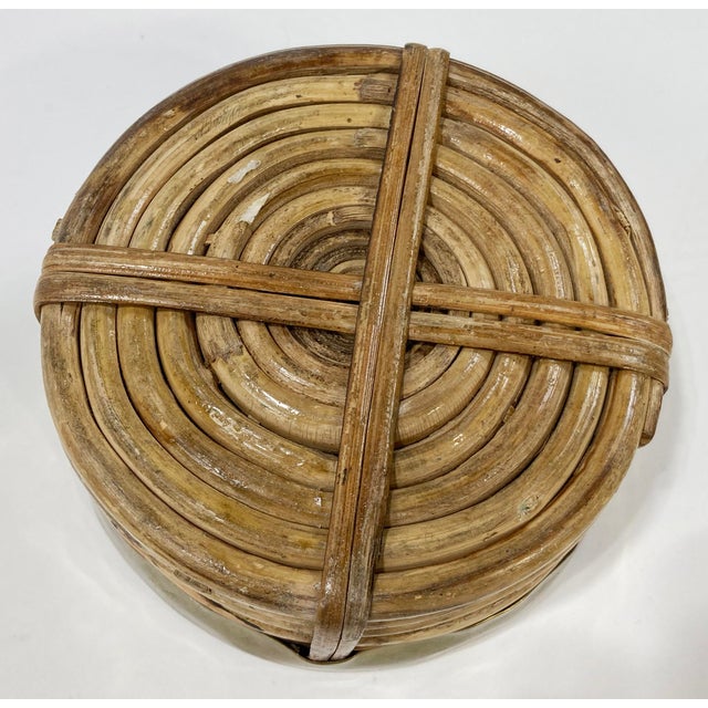 Wood Vintage Gabriella Crespi Style Coiled Rattan Brass Rim Wine Coaster For Sale - Image 7 of 7