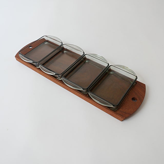 Scandinavian Teak Appetizer Tray and Dishes, Denmark, 1970s, Set of 5 For Sale - Image 3 of 15