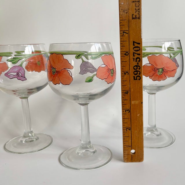 Orange 1980s Villeroy & Boch “Amapola” Goblet Glasses – Floral Art Wine Glasses - Set of 4 For Sale - Image 8 of 8