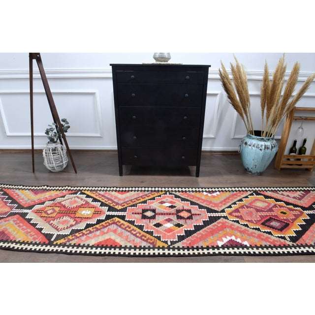 Turkish 1970s Vintage Turkish Handmade Wool Cotton Orange Runner Rug For Sale - Image 3 of 11