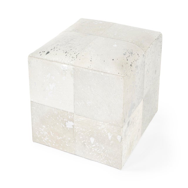 Modern Victorian Hair on Hide with Silver Spots Cube Ottoman, Silver Moon For Sale - Image 3 of 11