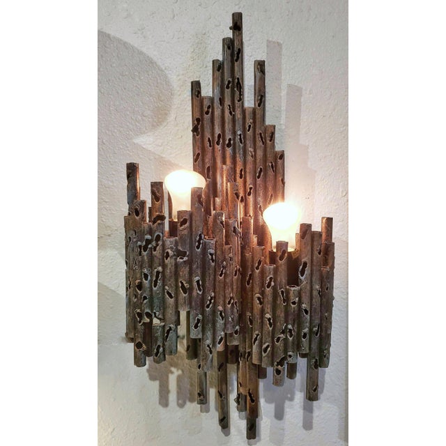 A Bronze Torch-Cut Sconce With Amber Murano Glass Shades by Ahlström & Ehrich for A& E Design For Sale - Image 10 of 12