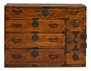 Late Meiji Japanese Keyaki Merchant Tansu Chest with Iron Fittings