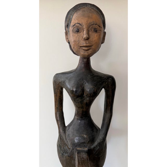 Brown Hand Carved Wood Sculpture For Sale - Image 8 of 12