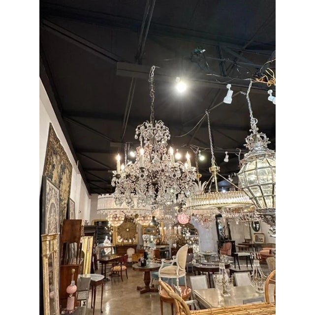 Traditional Italian Beaded Crystal and Amethyst Flower Chandelier For Sale - Image 3 of 11