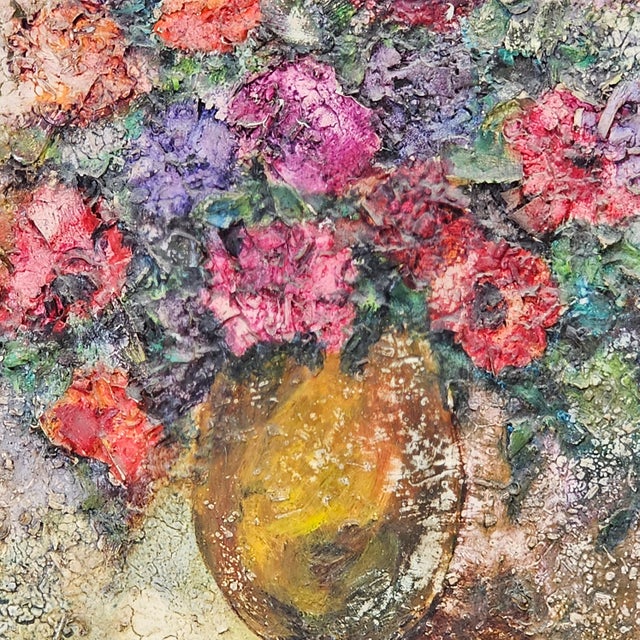 Milanese Impressionist Heavy Impasto Floral Painting, Mid-20th Century Signed For Sale - Image 4 of 12