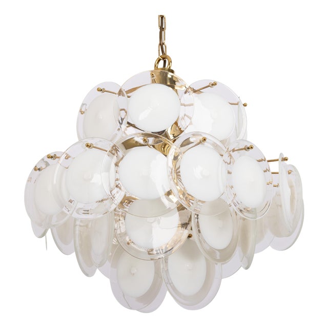 Murano Glass Disc Chandelier by Vistosi for Mazzega, Italy, 1970s For Sale