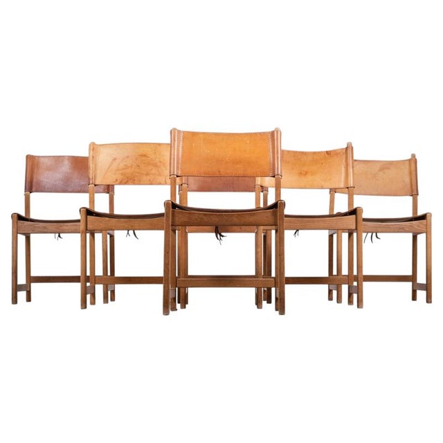 Dining Chairs in Cognac Leather and Oak attributed to Kurt Østervig for Sibast, Denmark, 1960s, Set of 6 For Sale - Image 3 of 8
