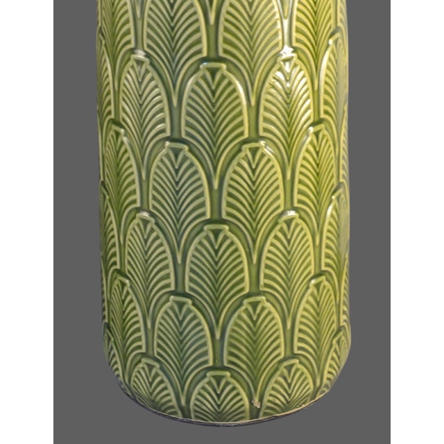 Pair of Ceramic Table Lamps Banana Leaf Pattern Tropical Green Color ...
