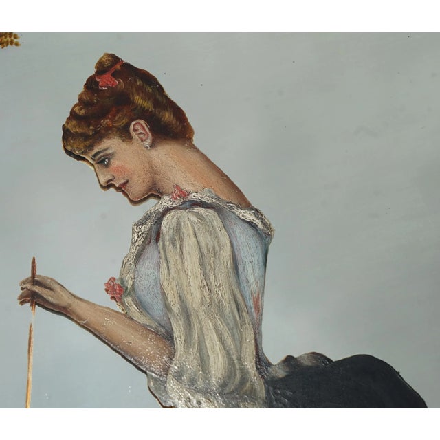 Victorian Hand Painted Wall Hanging Mirror Depicting Lady For Sale - Image 6 of 10