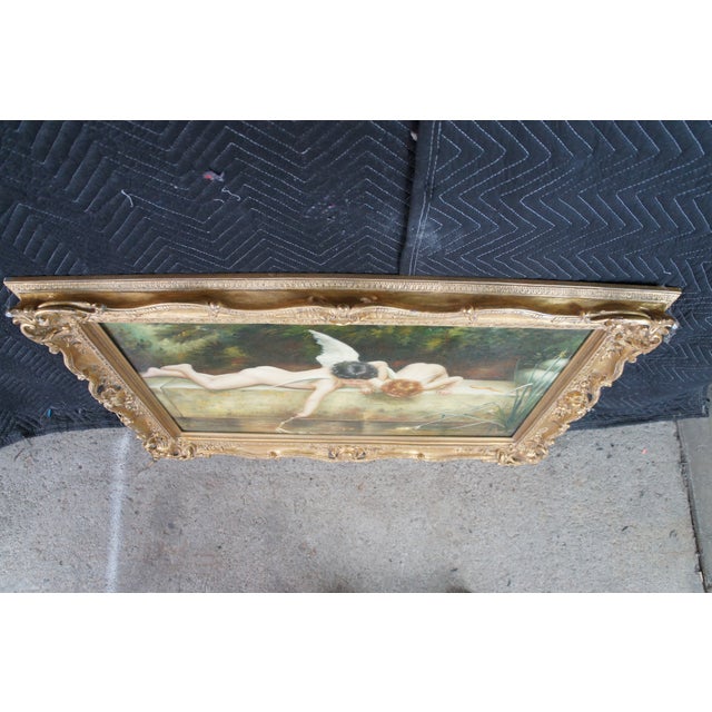 Mid 20th Century The Rescue Cupid Recovering His Quiver Oil Painting After Emile Munier 44" For Sale - Image 10 of 13