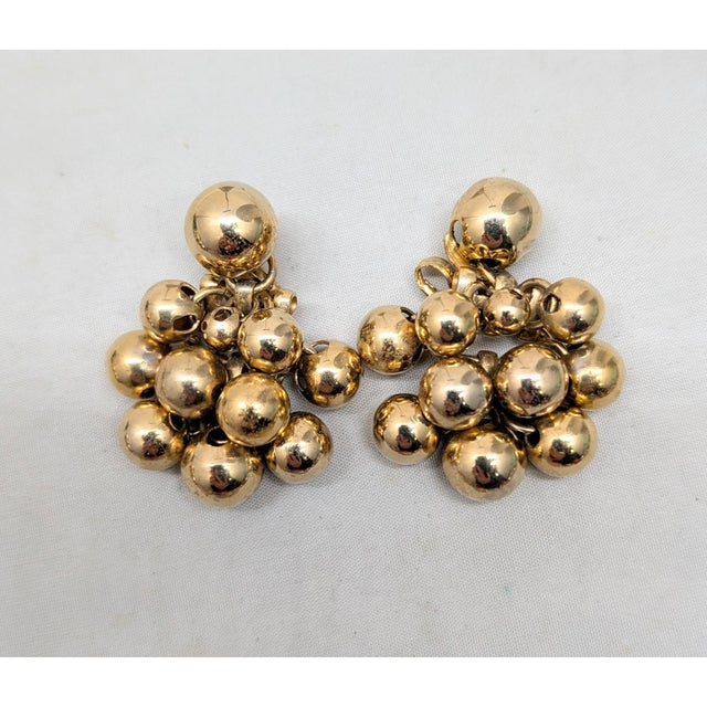 Napier Vintage 1960s Signed Napier Goldtone Machined Balls Drop Clip Earrings-2 Pieces For Sale - Image 4 of 8