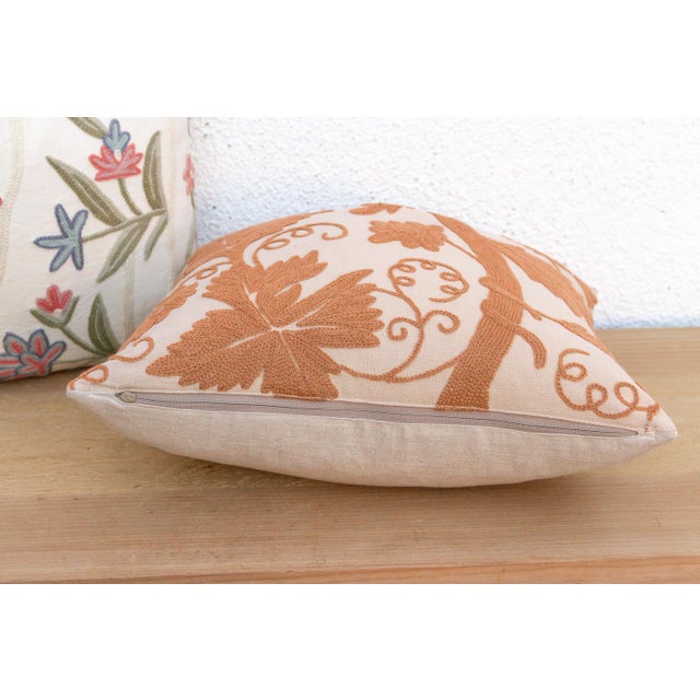Boho Chic Set of 2, Hand Embroidered Crewel Botanical Pillows For Sale - Image 3 of 7