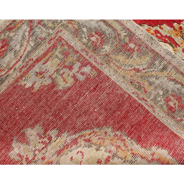 Textile Red and Green Antique Turkish Oushak Runner With Three Floral Medallions For Sale - Image 7 of 8