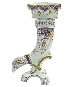 Antique Faience Ram's Head Trumpet Vase