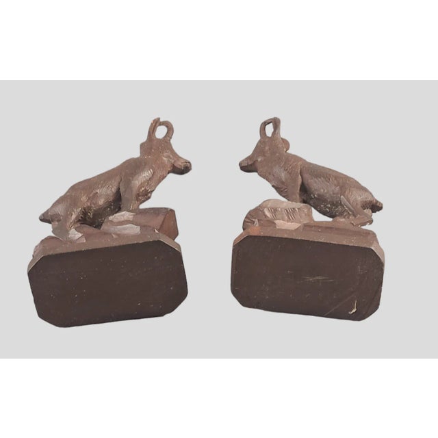 Wood Antique Late 19th Century Black Forest Hand Carved Pair Alpine Goat - Ram- Buck Wood Sculptures - a Pair For Sale - Image 7 of 7