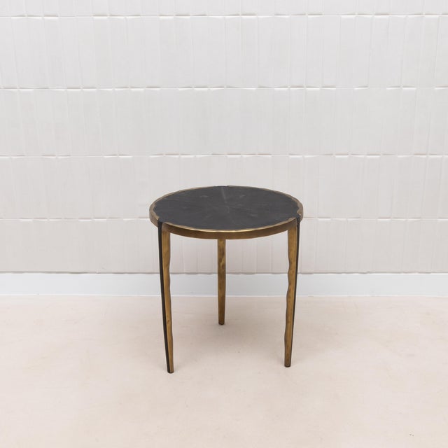 Black Pair of Side Tables in Black Shagreen With Bronze Patina Brass by R&y Augousti For Sale - Image 8 of 9