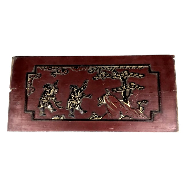 Antique Carved Wood Gold Relief Chinese Wall Panel For Sale - Image 10 of 10