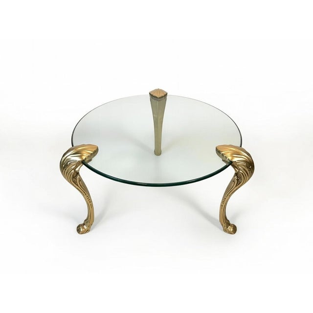 Exceptional 1970s Chapman Manufacturing Company 3-piece brass and glass table set in the Hollywood Regency / French...