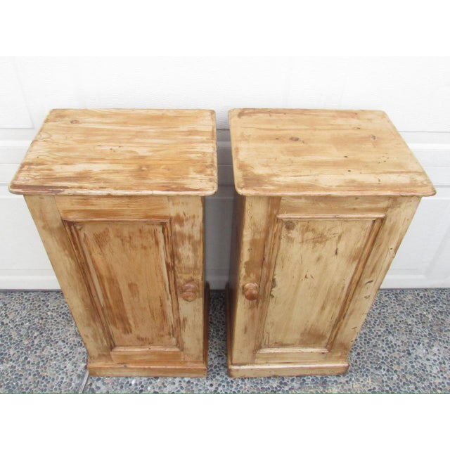 Pair of Antique English Rustic Pine Nightstands For Sale - Image 4 of 17