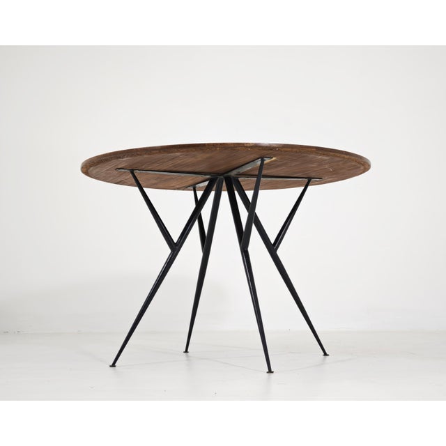 Mid-Century Modern Round Table in Blue Glass, Wood and Black Metal, Italy, 1950s For Sale - Image 3 of 15