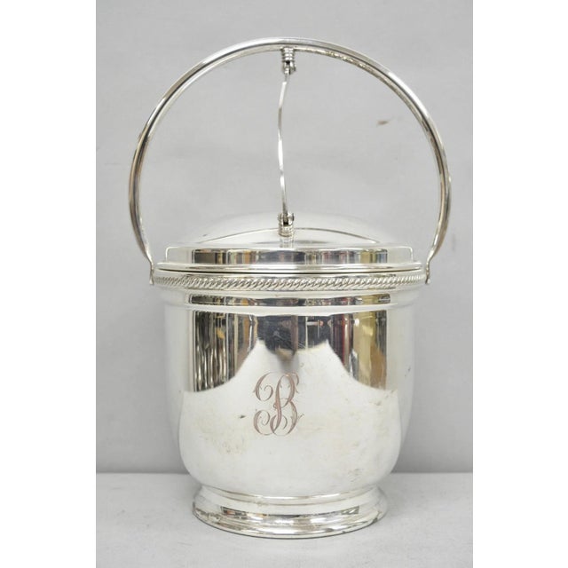 Vintage Victorian Silver Plated Reticulating Hinge Ice Bucket w/ "B" Monogram, Glass Lined Interior, and Ice Tongs by...