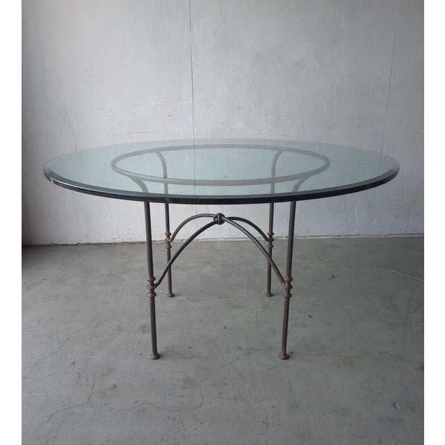 Contemporary 1970s Forged Iron and Glass Dining or Patio Table After Giacometti For Sale - Image 3 of 10