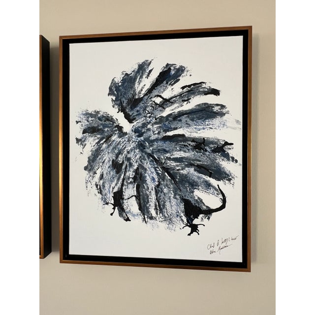 Blue Monstera Duo, Designed by Cheryl P Kohloff, Framed- Set of 2 For Sale In West Palm - Image 6 of 6
