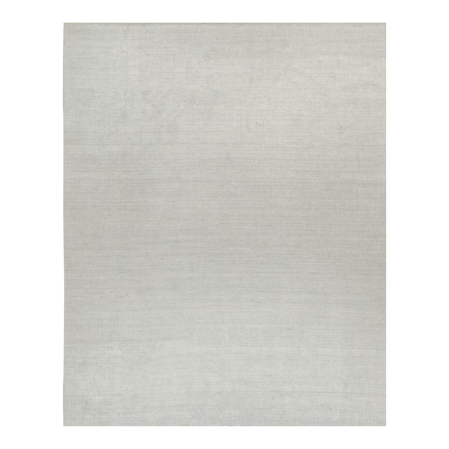2010s Rug & Kilim’s Plain Modern Rug in Solid Silver-Gray Tone-on-Tone - 12x15 For Sale