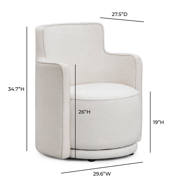 Passe Upcycled Cream Linen Swivel Chair For Sale In Los Angeles - Image 6 of 6