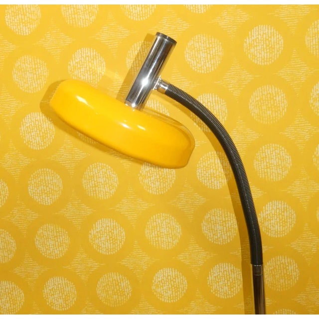 Large Yellow and Chrome Adjustable Gooseneck Floor Lamp, 1970s For Sale - Image 9 of 14
