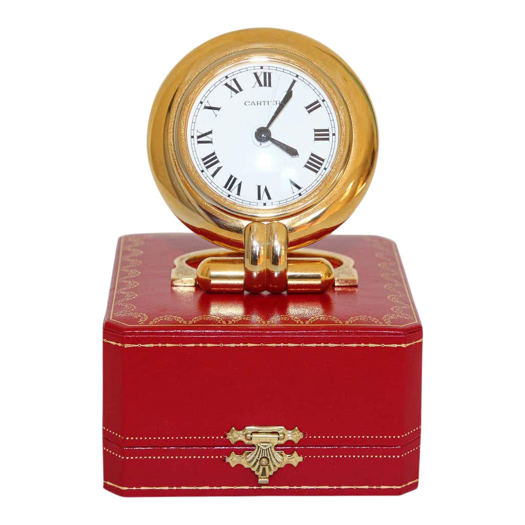 Cartier Art Deco Travel Quartz 24Karat GoldPlated Desk Clock Vintage Chairish